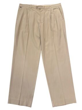 Tommy Bahama 90% Silk Blend Pleated Herringbone Pants Tan Beige 40x32